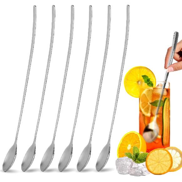 9.5-Inch Long Spoon, Ice Tea Spoons for Ice Cream, Coffee, Cocktail, Stainless Steel Long Spoons for Stirring, Long Handle Spoon, Set of 6