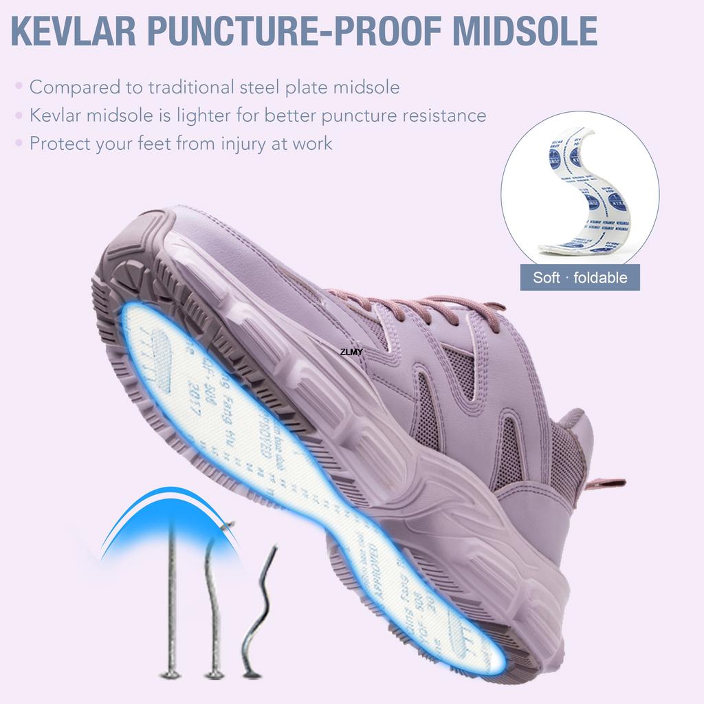 Fashion ZLMY Women Safety Shoes Breathable Steel Toe Sneakers Lightweight Work Shoes Puncture Proof Safety Boots Woman Work Boots Female