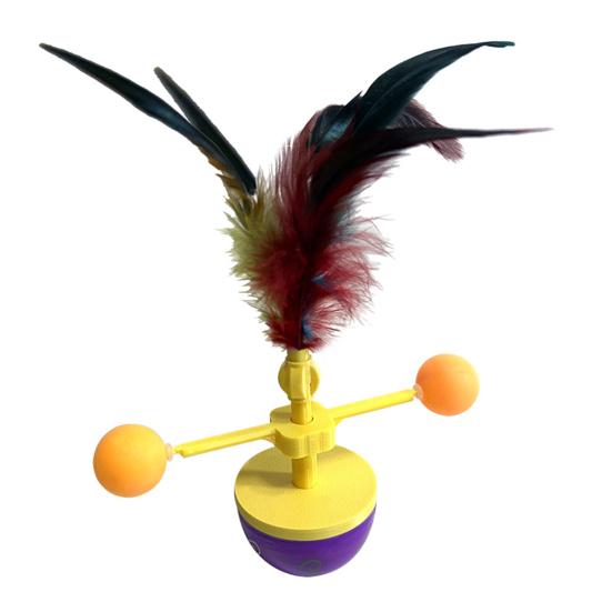 Interactive Cat Feather Toy Self Play Tumbler Toy with Feather and Ball Kitten Exercise Toy for Bored Indoor Adult Cats