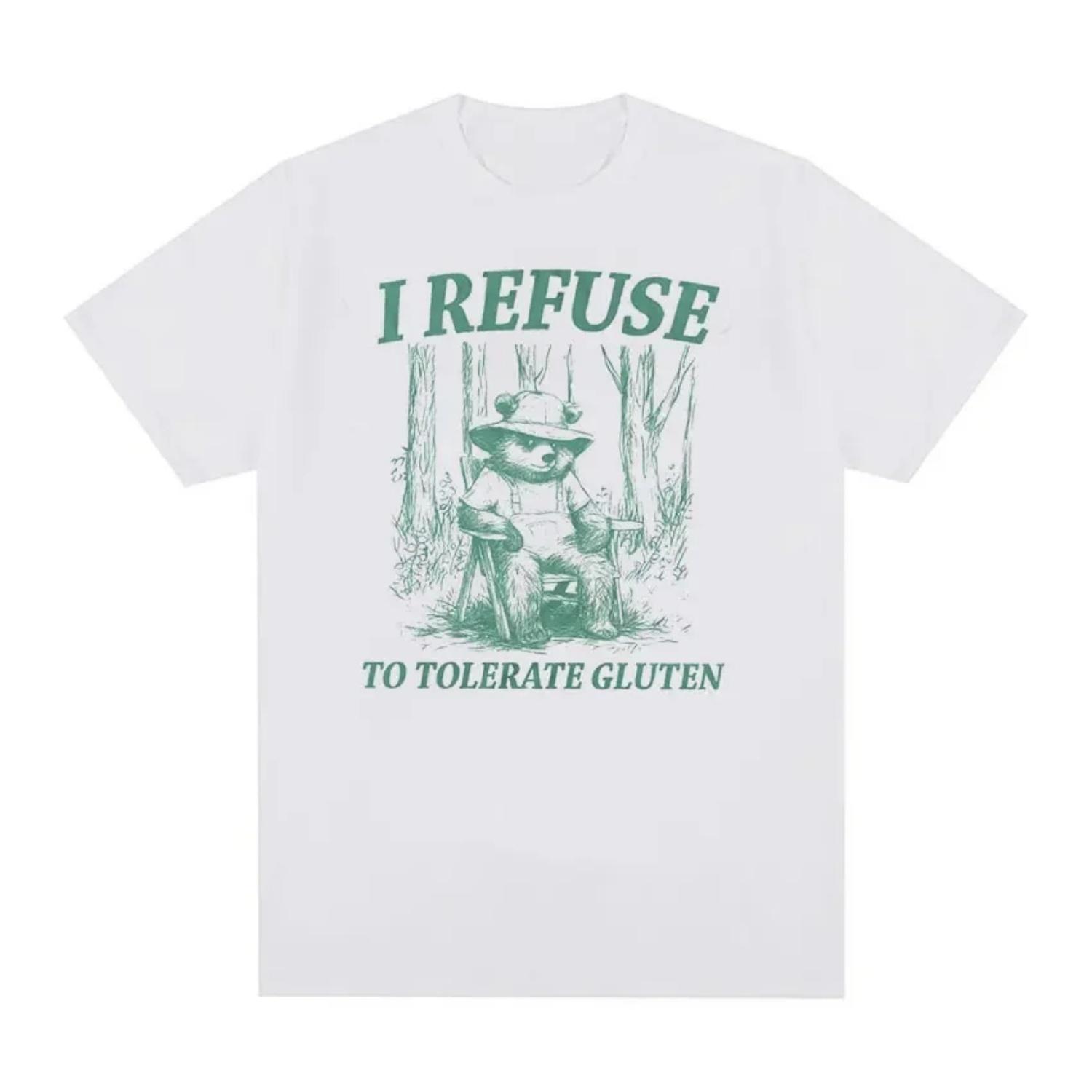 

2025Gluten I Refuse To Tolerate Meme Panda T Shirt Men Women Retro Aesthetic Fashion T-shirts Casual Cotton Oversized T-Shirt XXXXXL білий