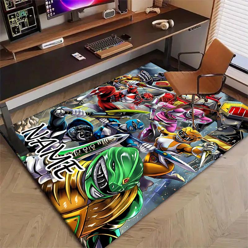 Custom Mighty Morphin Power Rangers Mat Personalized Name, Polyester Washable Indoor Entryway Rug, Gift for Christmas, Easter, Thanksgiving Day