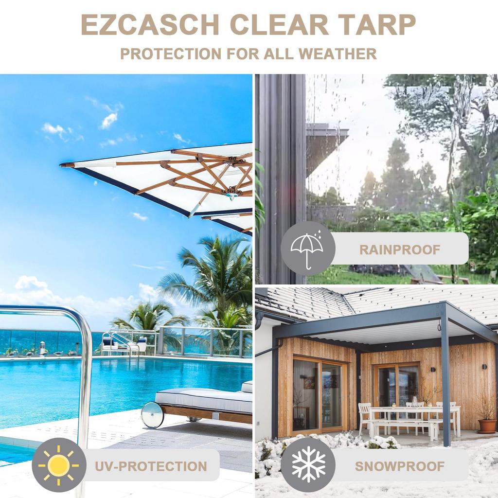 420 G/m² PVC Tarpaulin Transparent with Zip, Waterproof Tarpaulin for Outdoor Furniture, Porch, Pergola