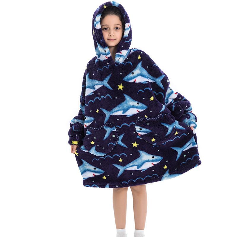 Delightful Large Wearable Blanket Sweatshirt For Kids Soft Warm Cozy Fabric With Fun Illustrations