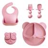 Silicone Cartoon Bear Baby Plate & Bowl Set with Integrated Suction Cup - Children's Tableware & Utensils