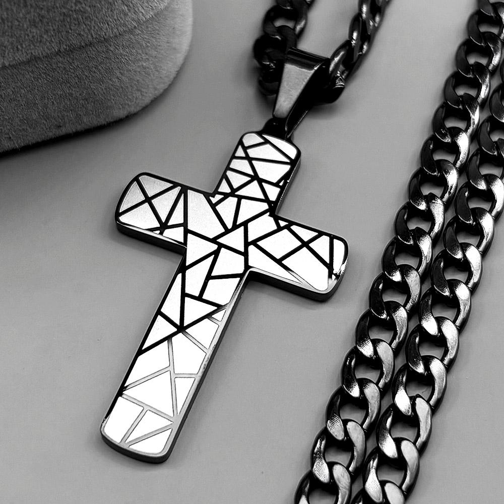Christian Geometric Pattern Jesus Cross Pendant Necklace for Men Stainless Steel Gold Color Hip Hop Chain Necklaces Jewelry