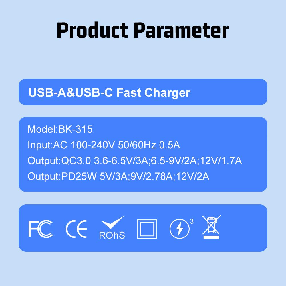 25W Super Fast Charging Macaron USB+PD Charger for EU, US, Korea