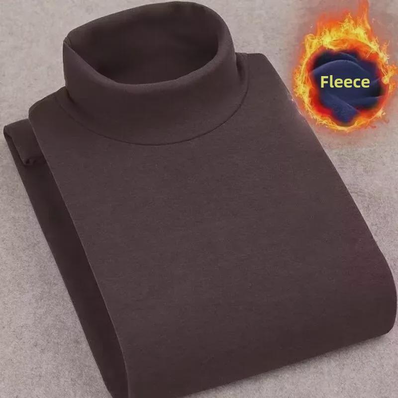 Men's Double-Faced German Velvet Long-Sleeve T-Shirt with Half-High Collar for Autumn and Winter.