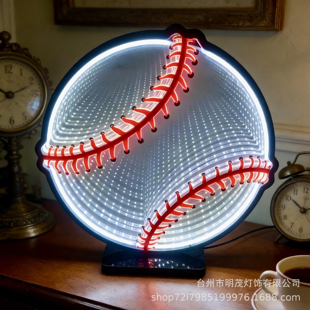 LED Baseball Infinity Mirror Neon Decor Light for Bedroom & Party