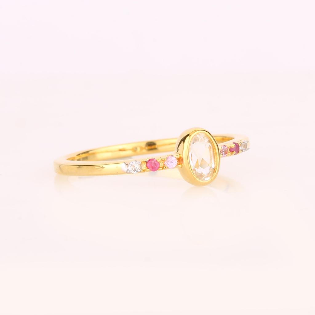 925 Sterling Silver Ring White Topaz Oval 5x3mm Pink Sapphire Ruby Multi Gem Rhodium or Yellow Gold Plated Women Jewelry