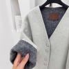 V-neck gray and white double-sided wool coat on both sides, short loose niche design women's color matching coat
