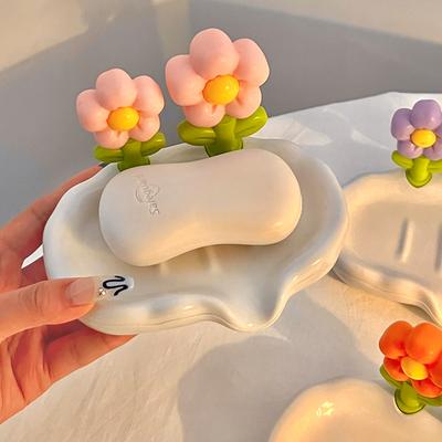 Cute Flower Soap Dish High End Home Use for Bathroom with Drainage, Portable for Travel