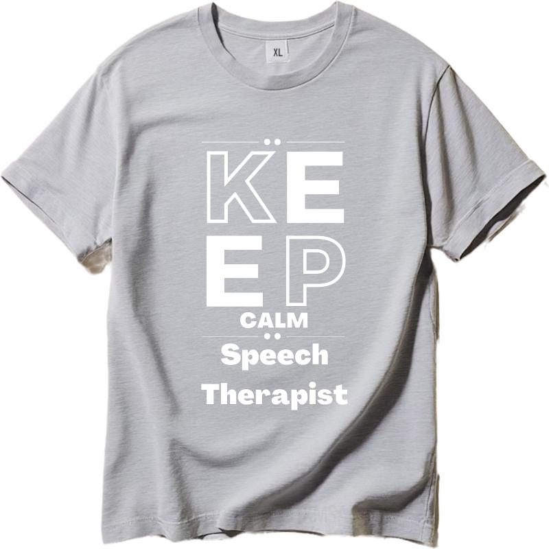 Black Summer Boys Tshirt Keep Calm Speech Therapist Short Sleeve Soft Oneck Top Tees Unisex Tshirt Funny tshirt Round Neck Tee
