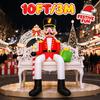 10FT Giant Christmas Inflatable Nutcracker Soldier Sitting on Bench, LED Blow Up Decor, Outdoor Yard Lawn Xmas Party Decoration