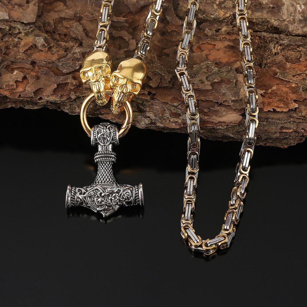 Viking Skull Hammer Pendant Necklace - Retro Punk Jewelry