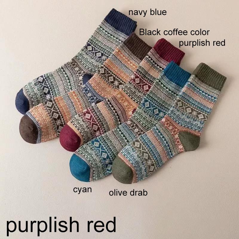 1/5 Pairs Casual Socks EU Size 38-43 Retro Pattern Autumn/Winter Round Neck Socks Ethnic Style Women Comfortable