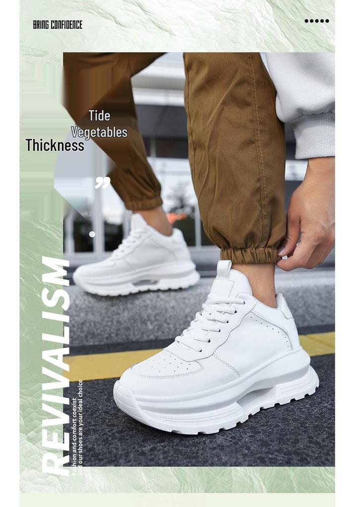 Men's Versatile Height-Increasing Dad Sneakers - Thick Sole, New White Sports Casual Shoes