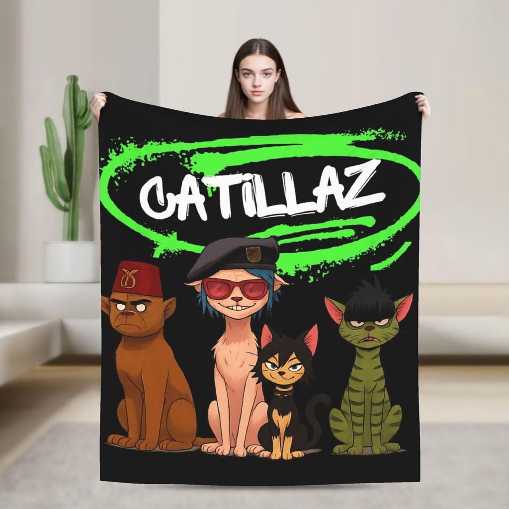 Gorillazs Punk Rock Blanket Super Warm Aesthetic Plush Throw Blanket For Couch Chair Sofa Bed Travel Flannel Bedspread Bed Cover