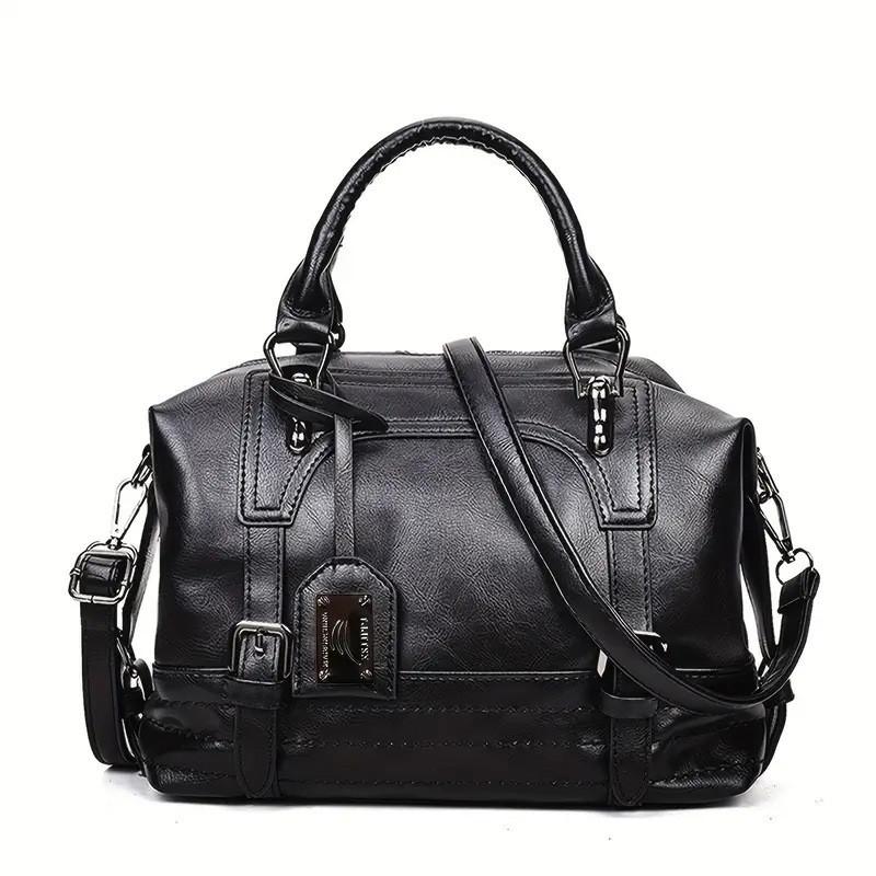 

Sized Medium Fashionable Boston Handbag With Unique Round Shape And Soft Texture чёрный