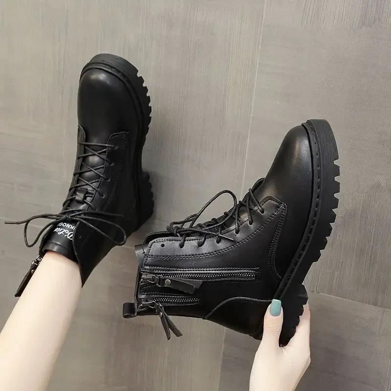 Fashion Elegant With Medium Heels Woman Short Shoes High Platform Winter 2024 Ankle Boots for Women Quality Autumn Y2k Spring Pu Booties