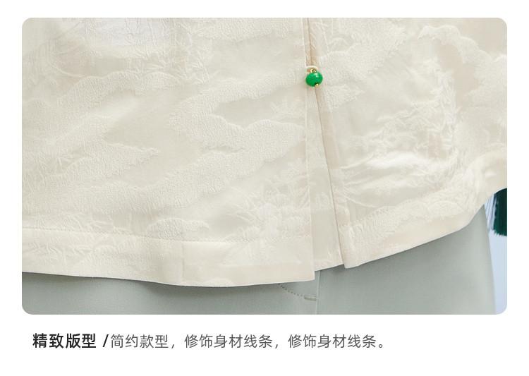 [National Style Pendant] Summer Round Neck Landscape Dark Pattern Coat Silk Crown Crepe Long Sleeve Shirt for Women