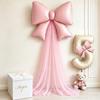 5-teiliges DIY-Schleifen-Geburtstags-Hintergrunddekorations-Ballonset Enthält 40 Zoll Cremeweiße Zahlen-Folienballons 0-9 Hellrosa Schleifen-Ballons mit