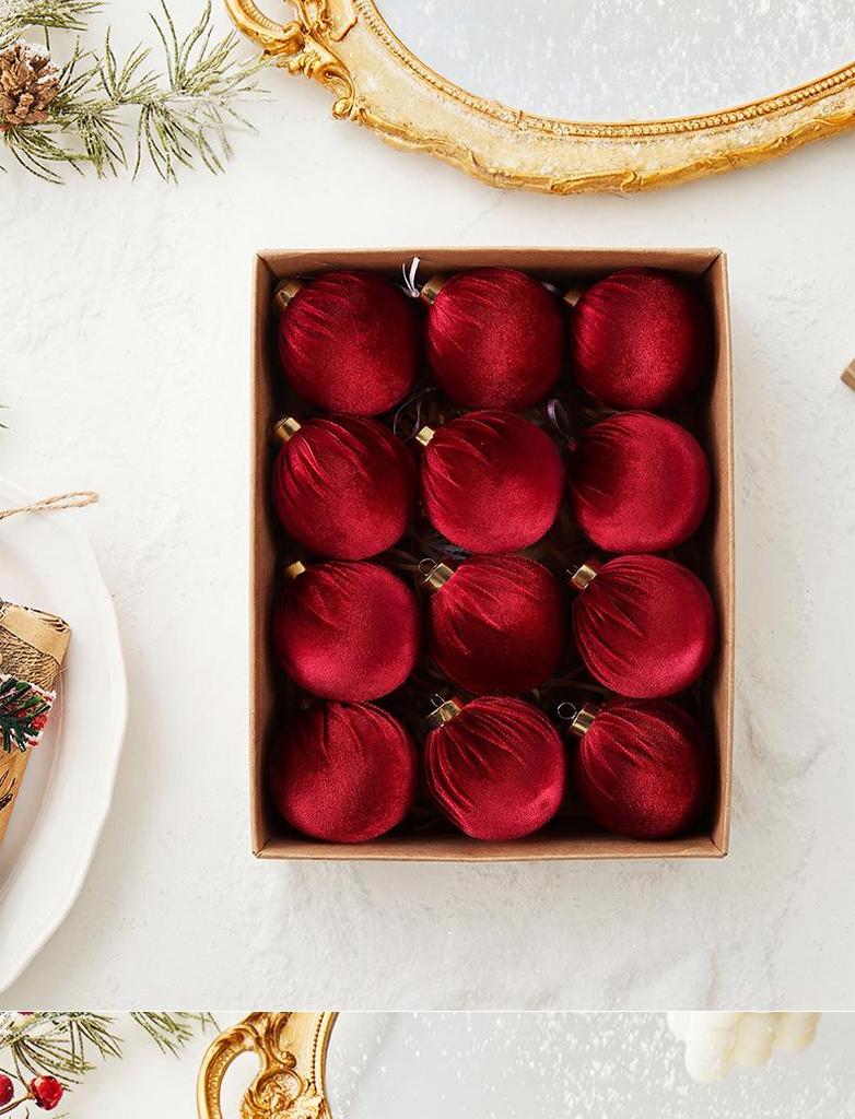 Velvet Solid Color Christmas Ornament Balls Set - 12pcs with Gift Box