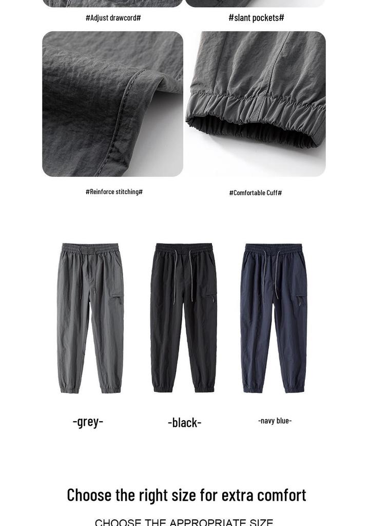 Men's Spring Ice Silk Quick-Dry Tapered Leg Mountain Style Outdoor Wrinkled Shell Pants