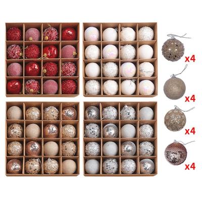 16pcs/box Gift 6CM Christmas Ball Champagne Gold Glitter Xmas Tree Hanging Pendant Red Christmas Decor New Year