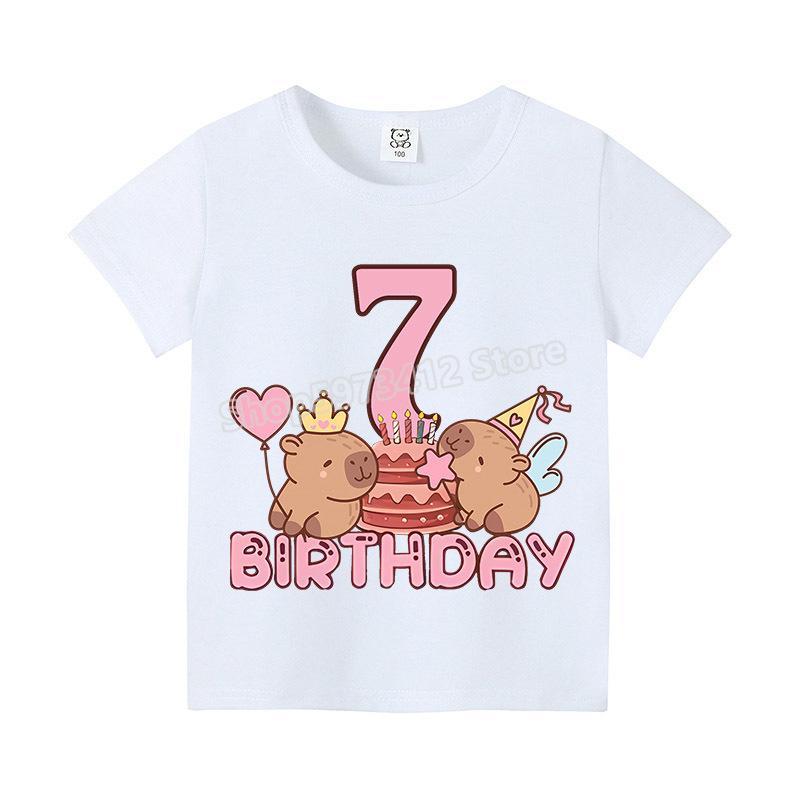 Capybara Child Casual Shirts Cotton Clothes Summer Short Sleeve White T-shirt Tee Anime Top Cute Shirt Cartoon Boy Girl Clothing
