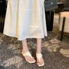 Sheepskin small gold buckle slippers women's summer wear square head cover toe holiday beach flat-bottomed herringbone cool slippers