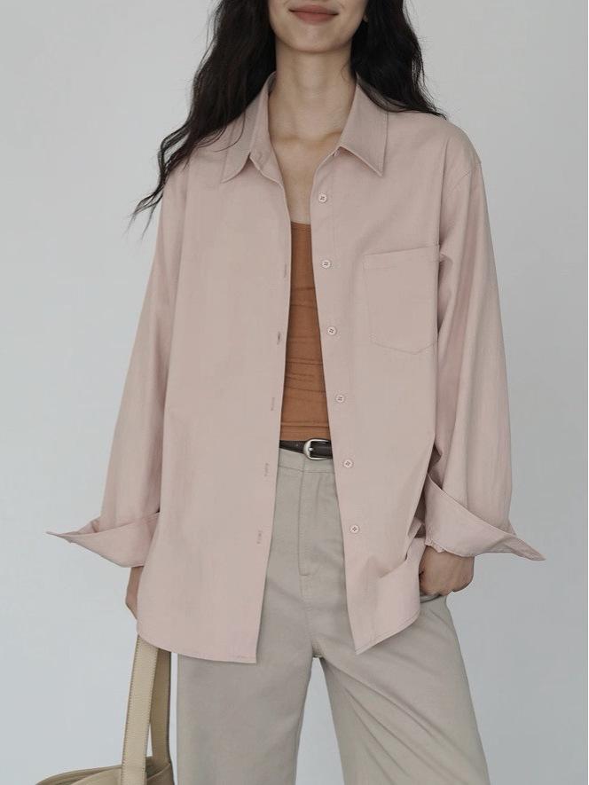 Autumn Light Pink Layered Loose Shirt Jacket - Korean Style Women's Fashion