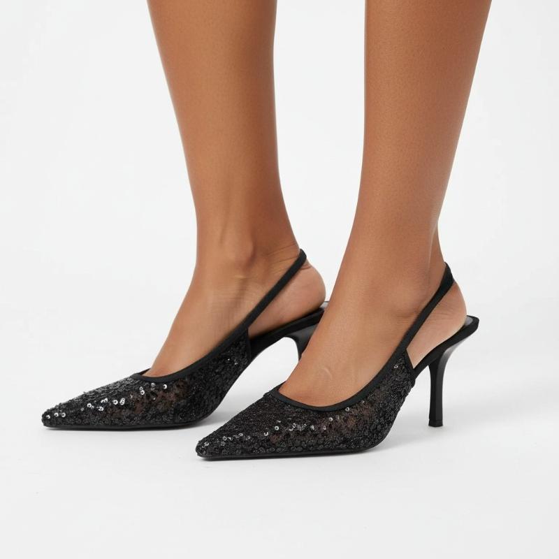 Luxury Sequin Slingback Sandals Women Sexy Pointed Toe Stiletto High Heels Glitter Summer Party Wedding Evening Dress Shoes