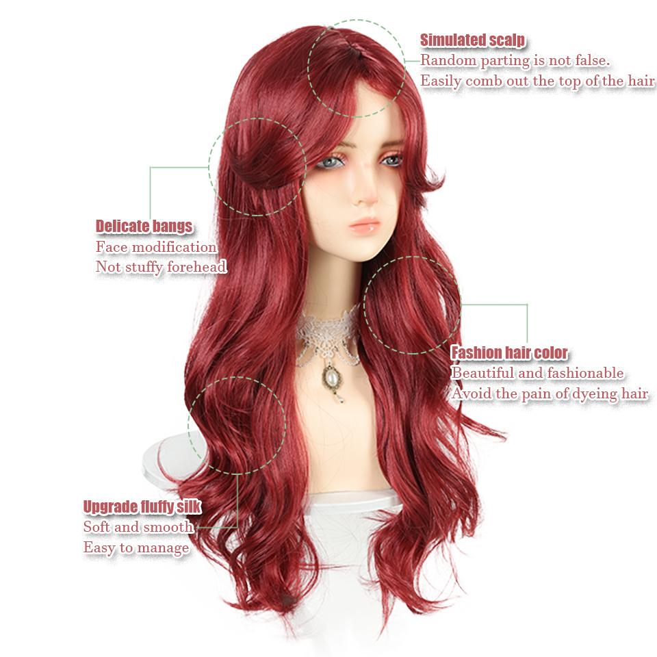 WTB Red Wavy Curly Long Hair Synthetic Wig Female Elegant Mystery Split Bangs Festival Cosplay Wave Long Curly Hair