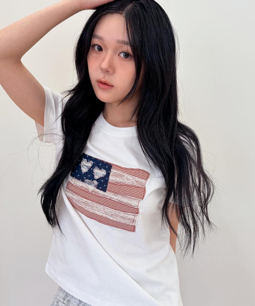 Loginaenloji Usa Banner Lace Patch T-Shirt White