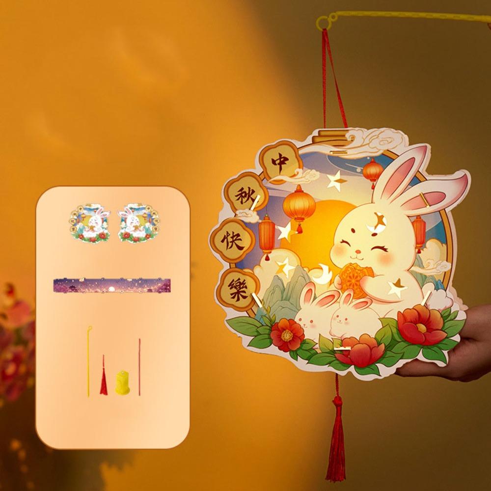 Cartoon Rabbit Lanterns Glowing Lantern DIY Material Package Mid-Autumn Festival Lantern  Kids