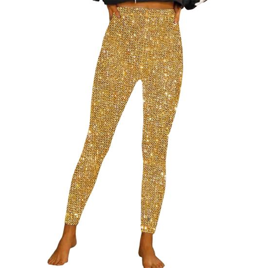Pantaloni creion pentru femei cu talie înaltă, cu sclipici, pantaloni lungi, țesătură elastică, pantaloni strălucitori, jambiere cu paiete