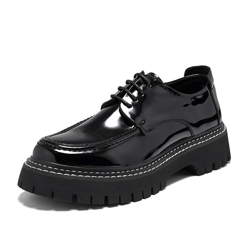 Spring Personalized Glossy Leather Shoes Men'S Muffin Hong Kong Style Black Heightening British Youth Patent Leather Shoes 3368-R