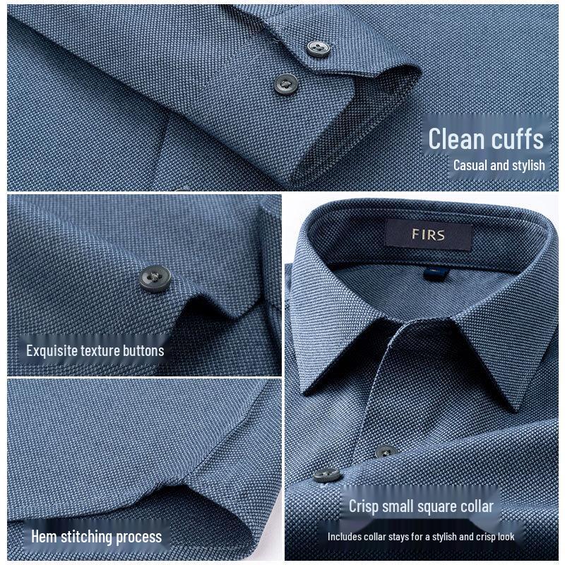 Camicia da uomo a maniche lunghe, casual da lavoro, in misto lana