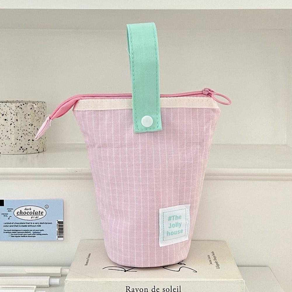 

Kawaii Large Capacity storage bag Cute Pencil Case Zipper Fabric Desk Organizer Pen Holder Girls Handheld Makeup Bag Gifts рожевий