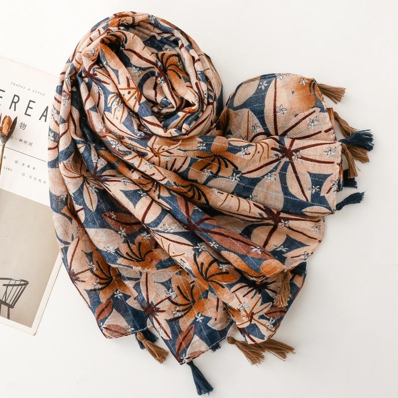 Luxury Women Viscose Scarf Ventilate Summer Beach Shawl Cotton Linen Feeling Tassel Pashmina Muslim Hijab Wrap Lady Turban