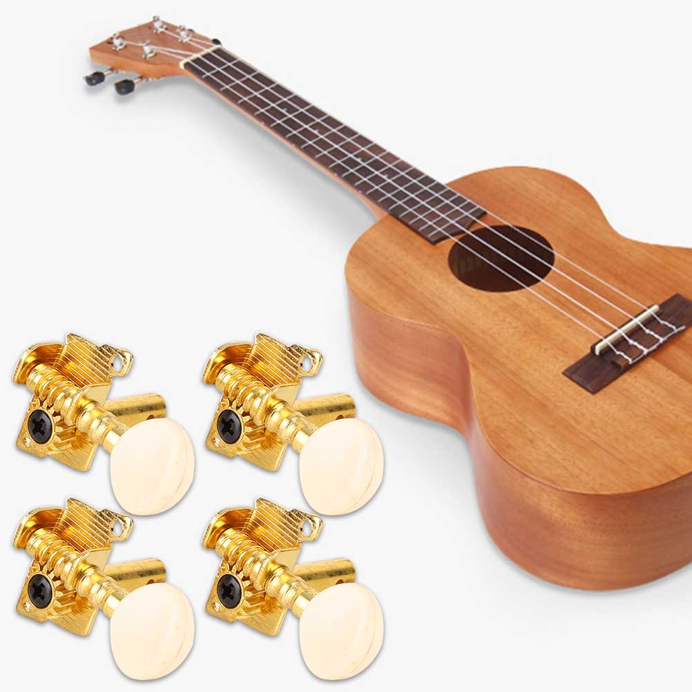 2L 2R Gold Ukulele String Tuning Pegs Locking Tuners With White Buttons