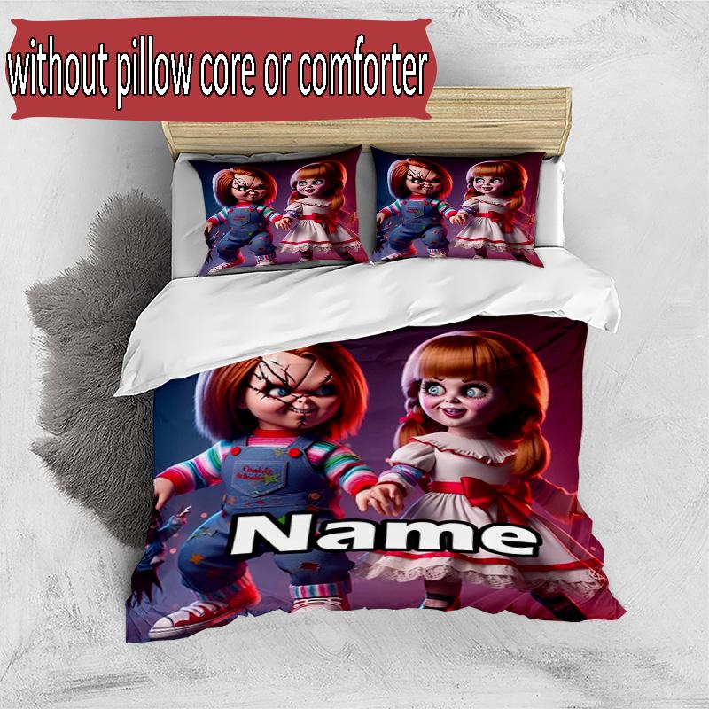 3-teiliges Bettbezug-Set (1 * Bettbezug + 2 * Kissenbezug, ohne Kern), Maßgeschneidertes Bettwäsche-Set mit Braut von Chucky-Muster, Dekoration für Schlafzimmer zu Hause, Geschenk