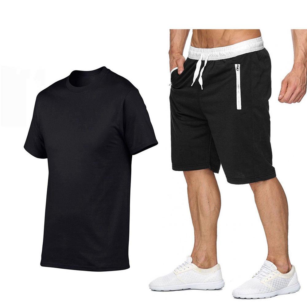 2024 Summer Men's Solid Short Sleeve T-shirt & Shorts Set