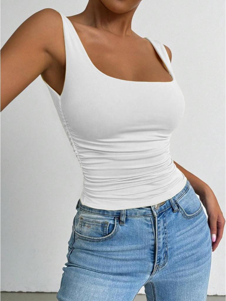 2026 Ärmelloses Damen-Cropped-Top mit quadratischem Ausschnitt und Raffung