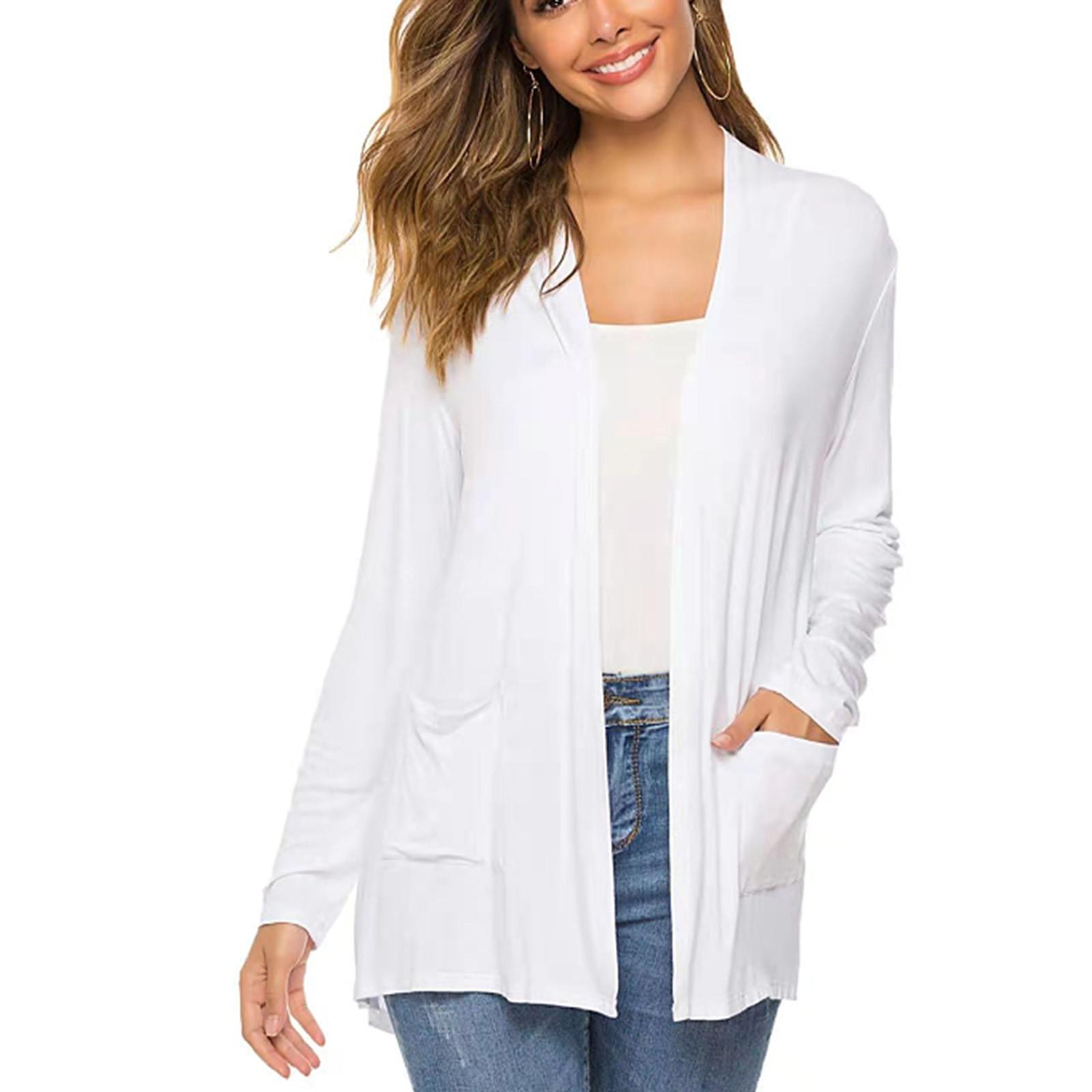 

Женская модная свободная повседневная однотонная куртка-кардиган с карманами и верхом L белый