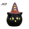 Small Ceramic Halloween Figurine Tealight Holder, Lighted Ghost Pumpkin with Cute Room Decoration Witch Hat, Tiered Tray Tabletop Decor for