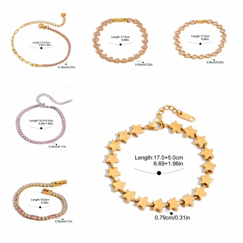 Adjustable Pink Rhinestone Bracelet Tarnish-free Personality Stacking Wrist Chain High-end Aesthetic Stainless Steel