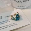 Cute Hip-Hop Frog Adjustable Ring for Women, Unique Animal Design in Green or Blue, Daily Wear Jewelry