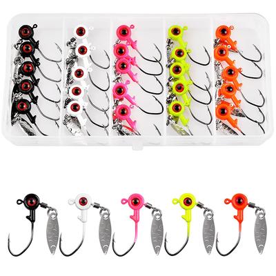 25Pcs/Box Crank Jig Head Hook Jig Bait Fishing Hook With Willow Spoon Spinner Blade Bait For Bass Trout 1/16oz 1/8oz 3/16oz