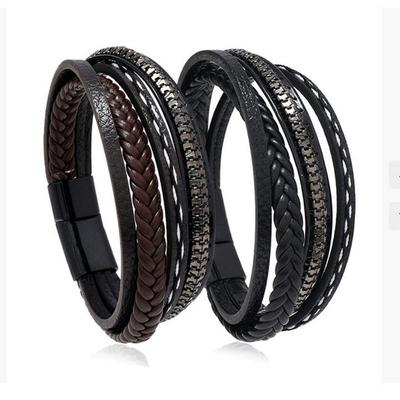 Retro Punk Multi-Layer Leather & Chain Bracelet Bangle